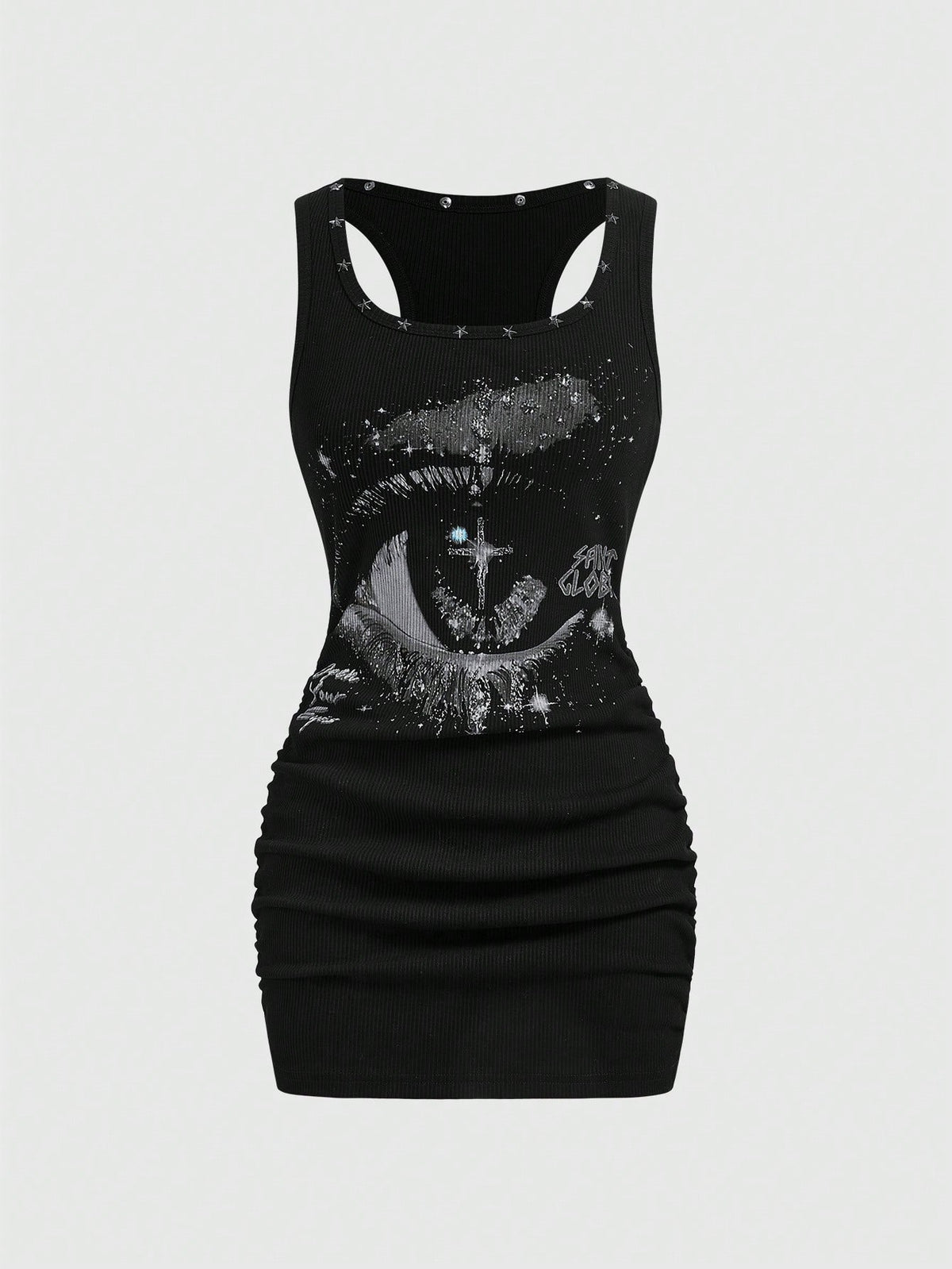 Grunge Punk Women's Retro Baddie Unisex Streetwear Casual Galaxy Star Rivet Print Bodycon Mini Dress - image 16