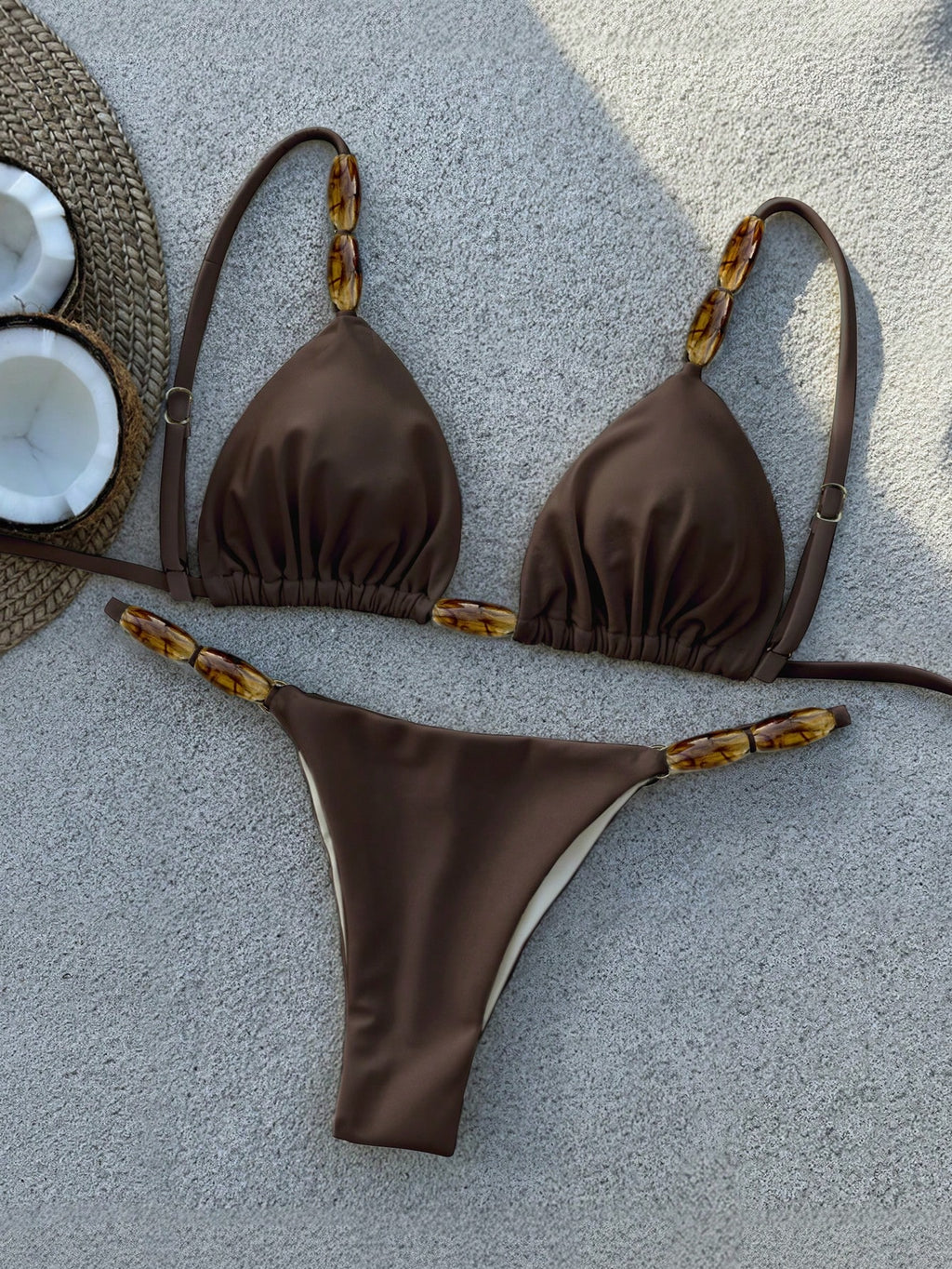 Bikinx Elegant Women's Spaghetti Strap Bikini Set With Beaded Details