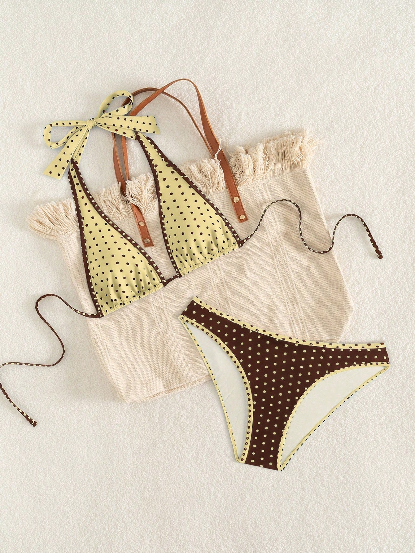Women's Elegant Polka Dot Sports Casual Bikini Set, Triangle Cup