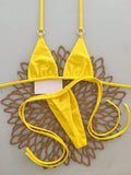 Women's Summer Beach Solid Color Halter Tie Sexy Bikini And Triangle Panty Swimw