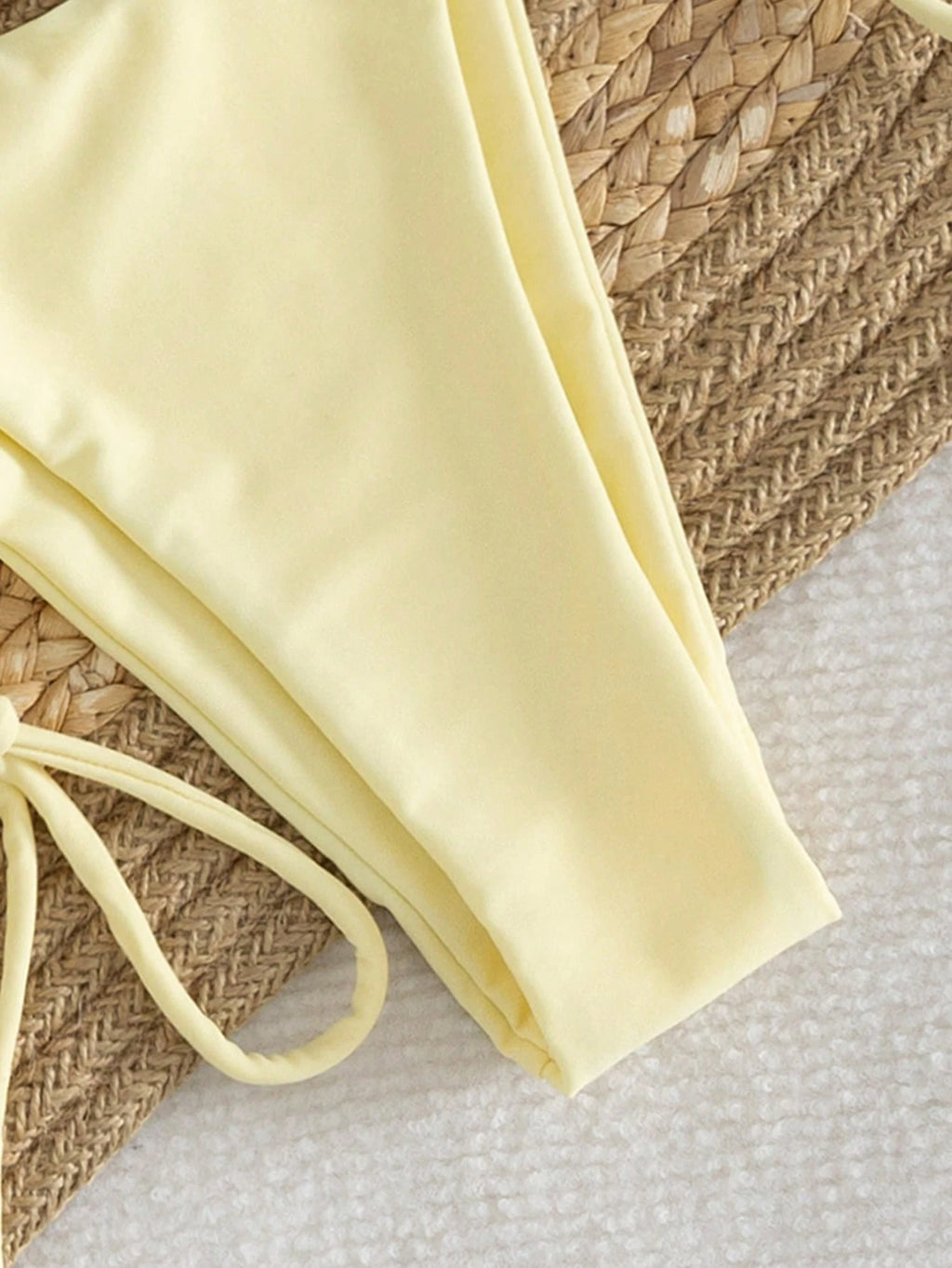 3pcs Solid Color Bikini Swimwear Set, Spaghetti Strap Halter Backless