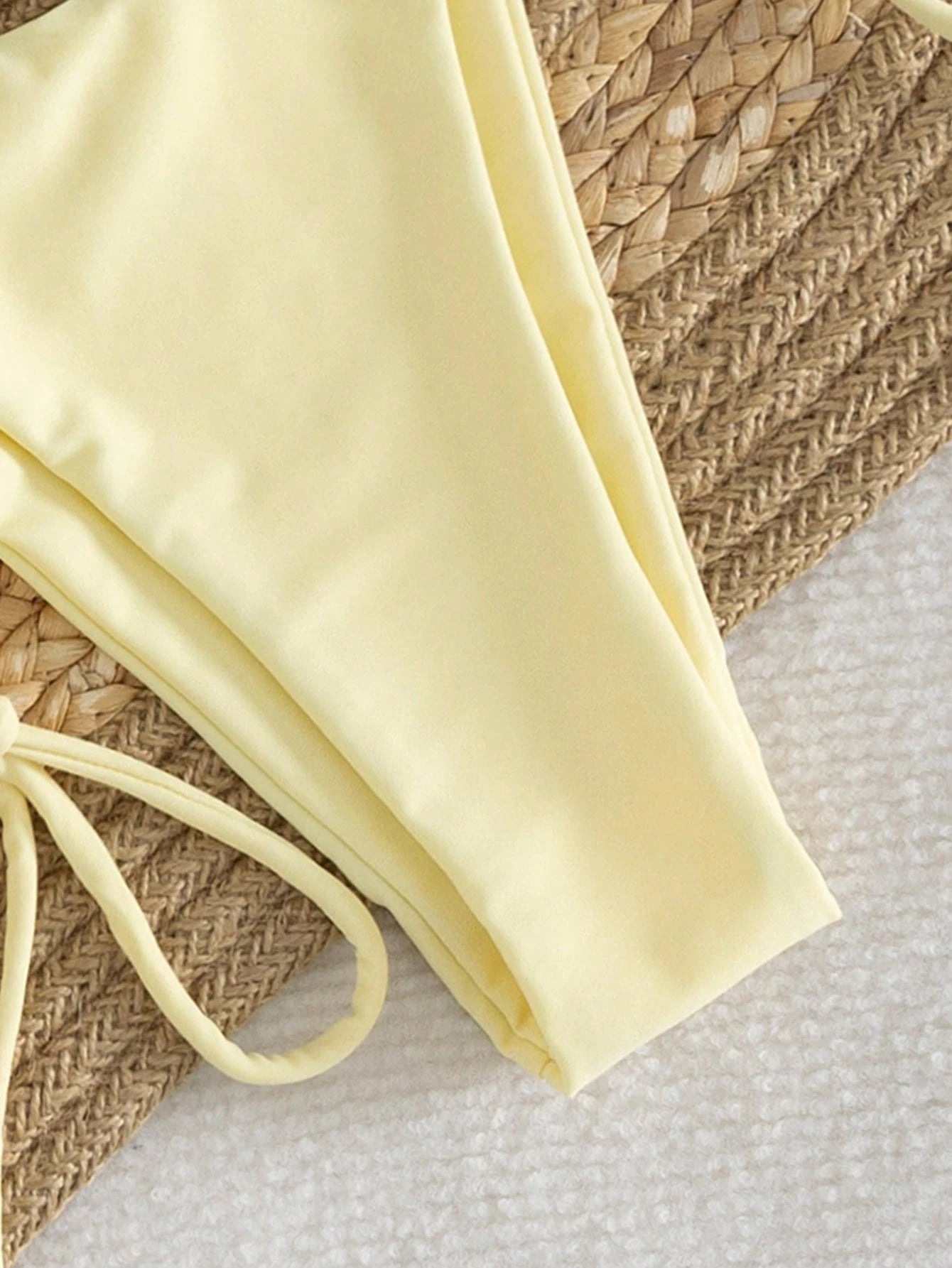 3pcs Solid Color Bikini Swimwear Set, Spaghetti Strap Halter Backless