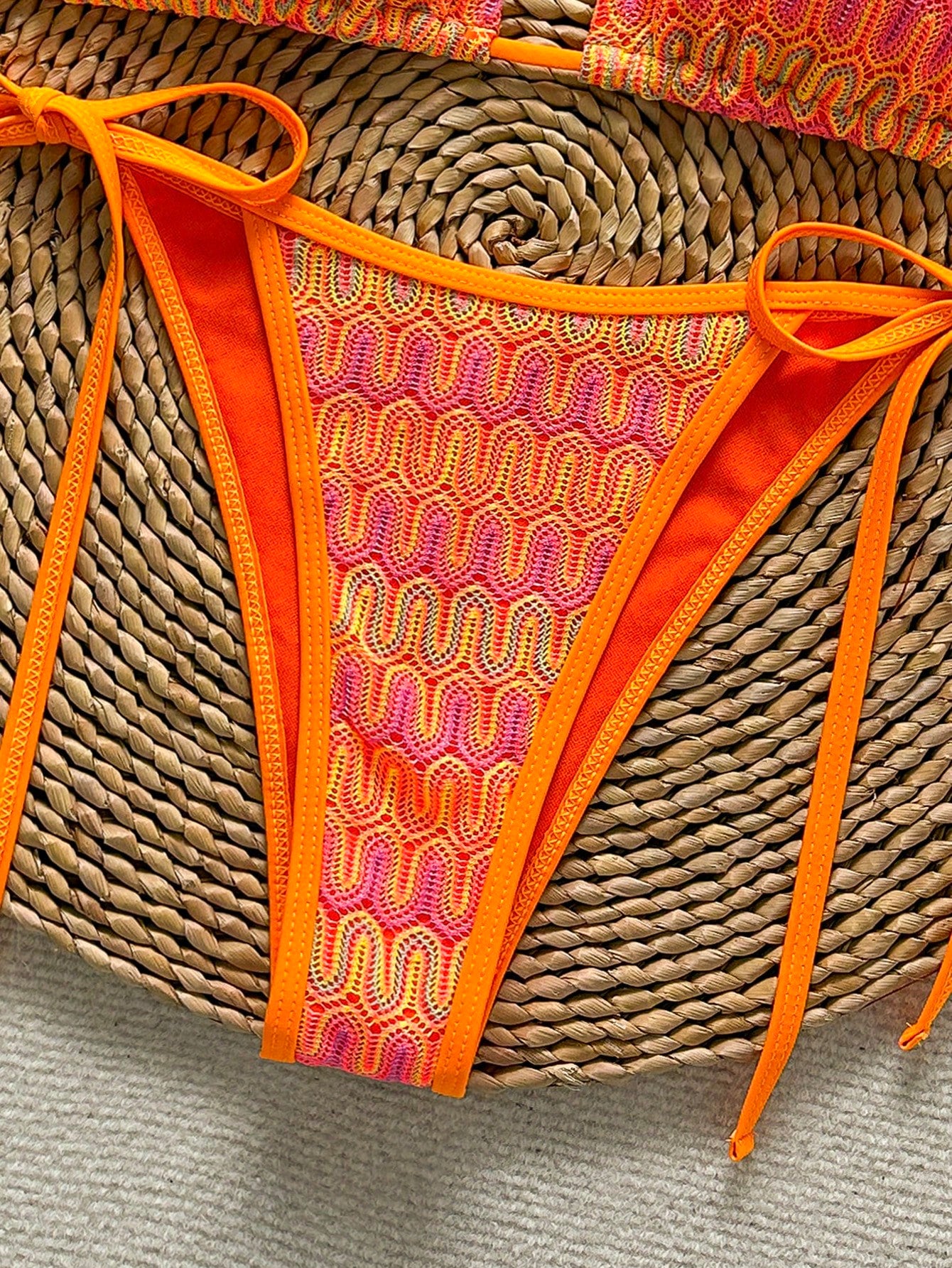 Women's Unique Textured Fabric Bikini 2 Pieces Swimwear, Cute Spaghetti Strap Ba
