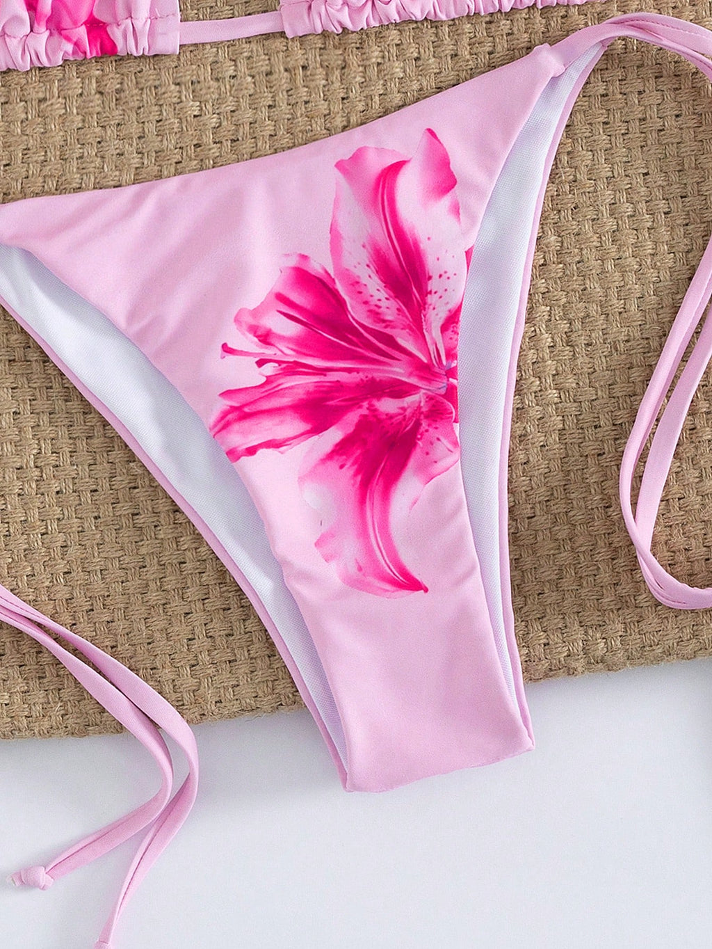 Women's Sexy Floral Halter Backless High Stretch Bikini Set, Perfect