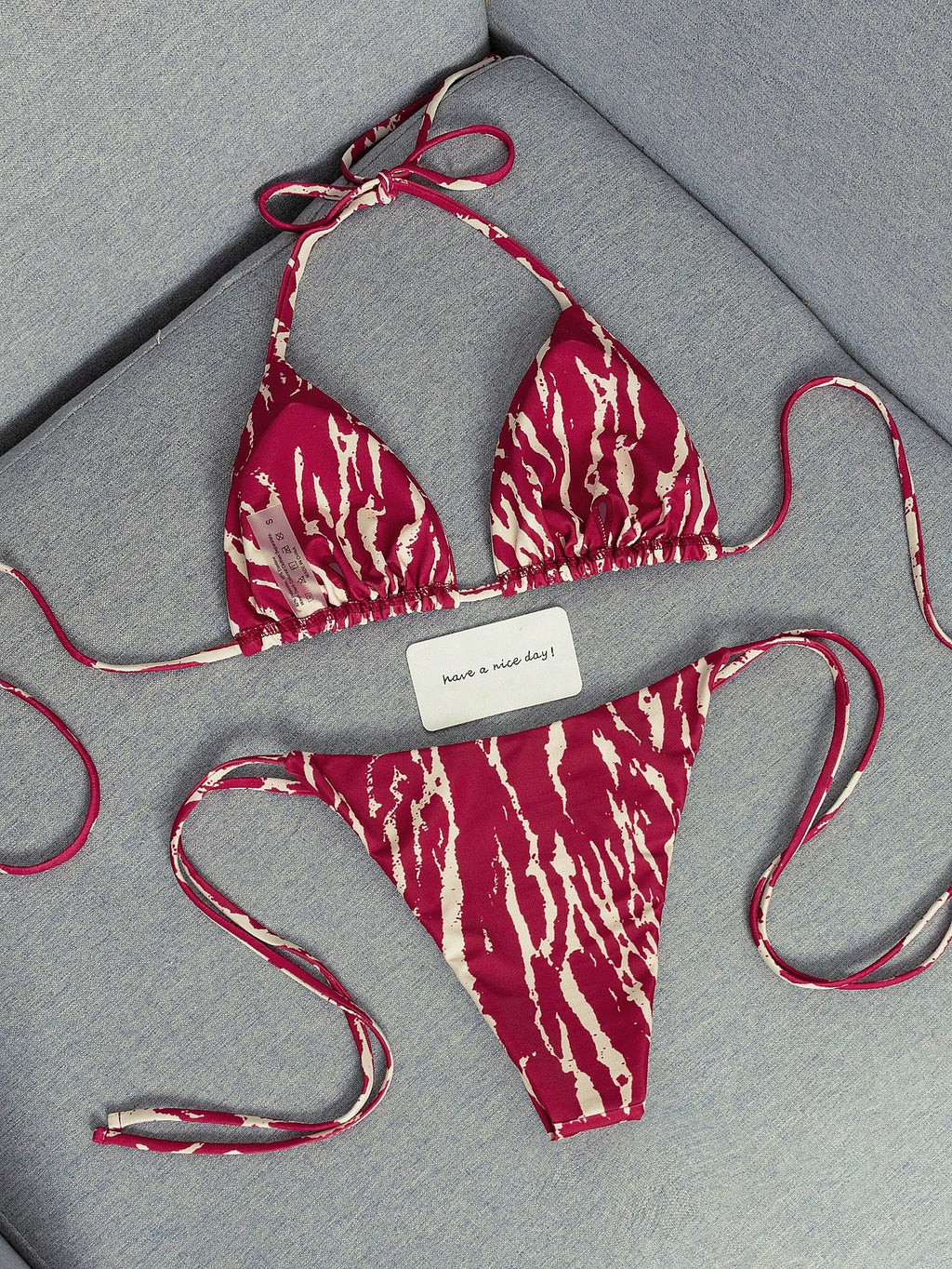 2026 Fashion Sexy Faux Wood Grain Personalized Print Women's Bikini