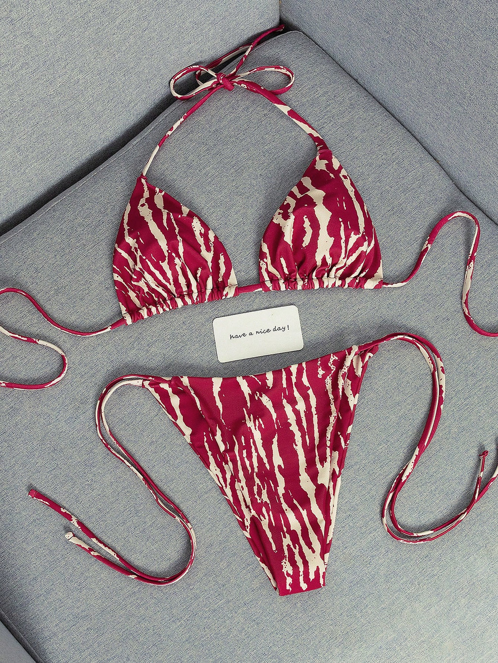 2026 Fashion Sexy Faux Wood Grain Personalized Print Women's Bikini