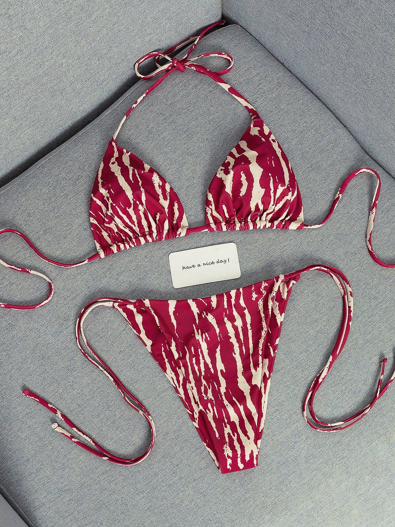2026 Fashion Sexy Faux Wood Grain Personalized Print Women's Bikini