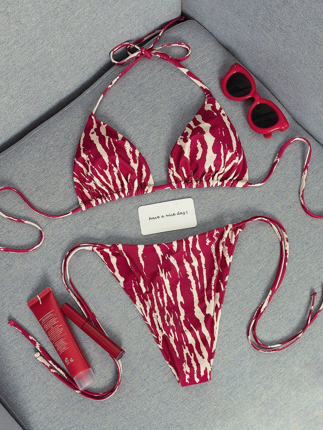 2026 Fashion Sexy Faux Wood Grain Personalized Print Women's Bikini