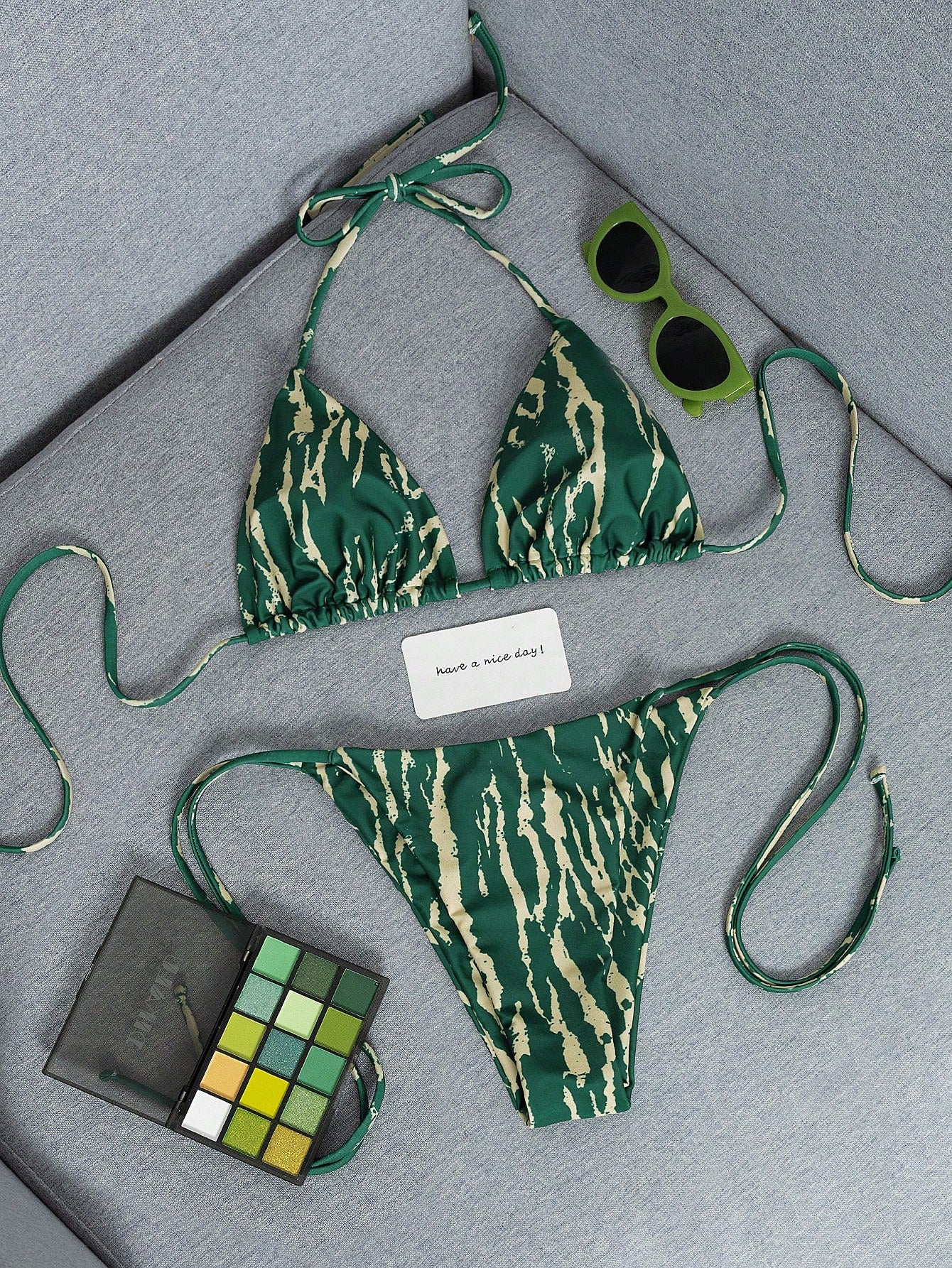 2026 Fashion Sexy Faux Wood Grain Personalized Print Women's Bikini