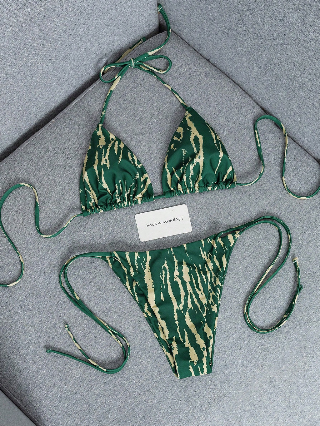 2026 Fashion Sexy Faux Wood Grain Personalized Print Women's Bikini