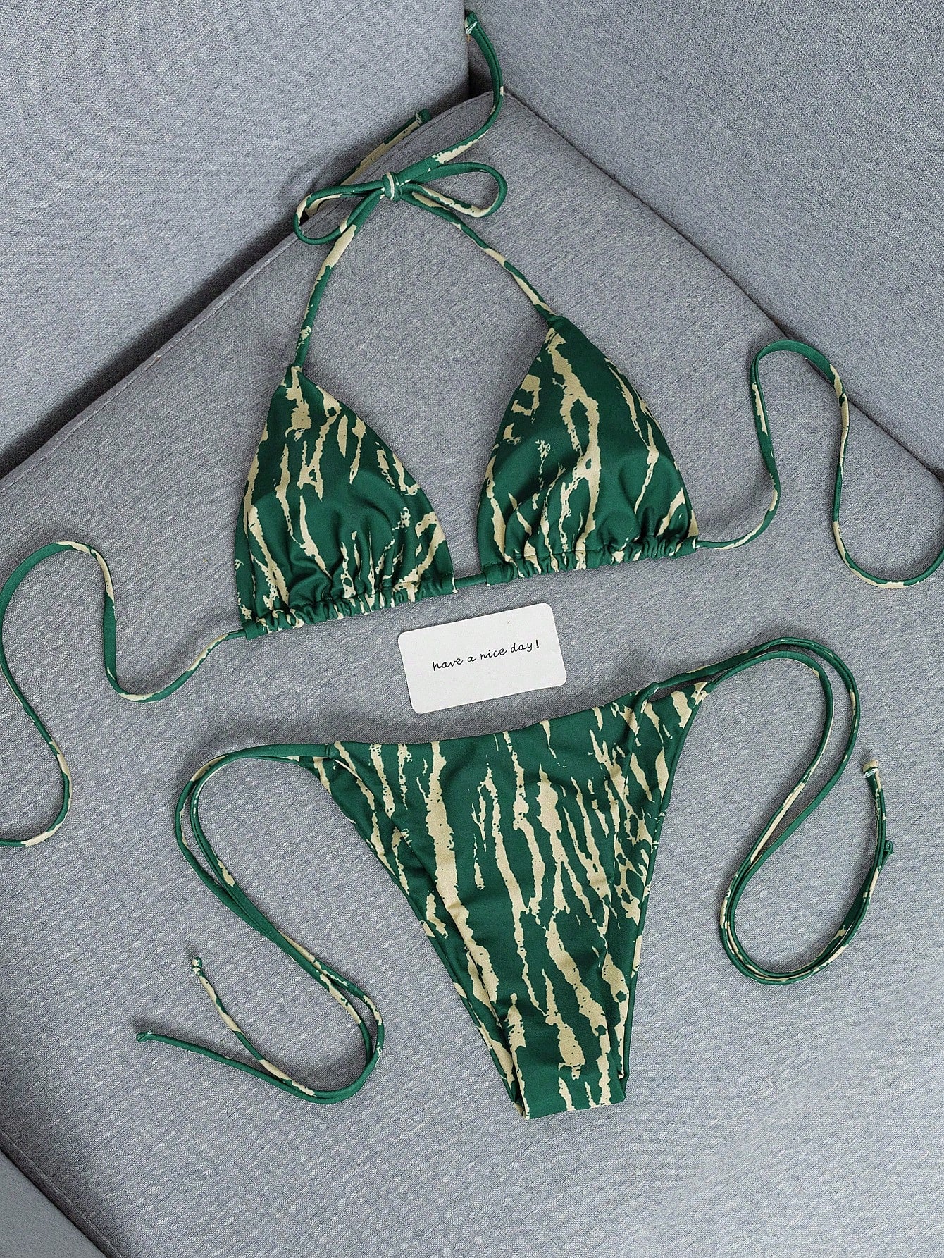 2026 Fashion Sexy Faux Wood Grain Personalized Print Women's Bikini