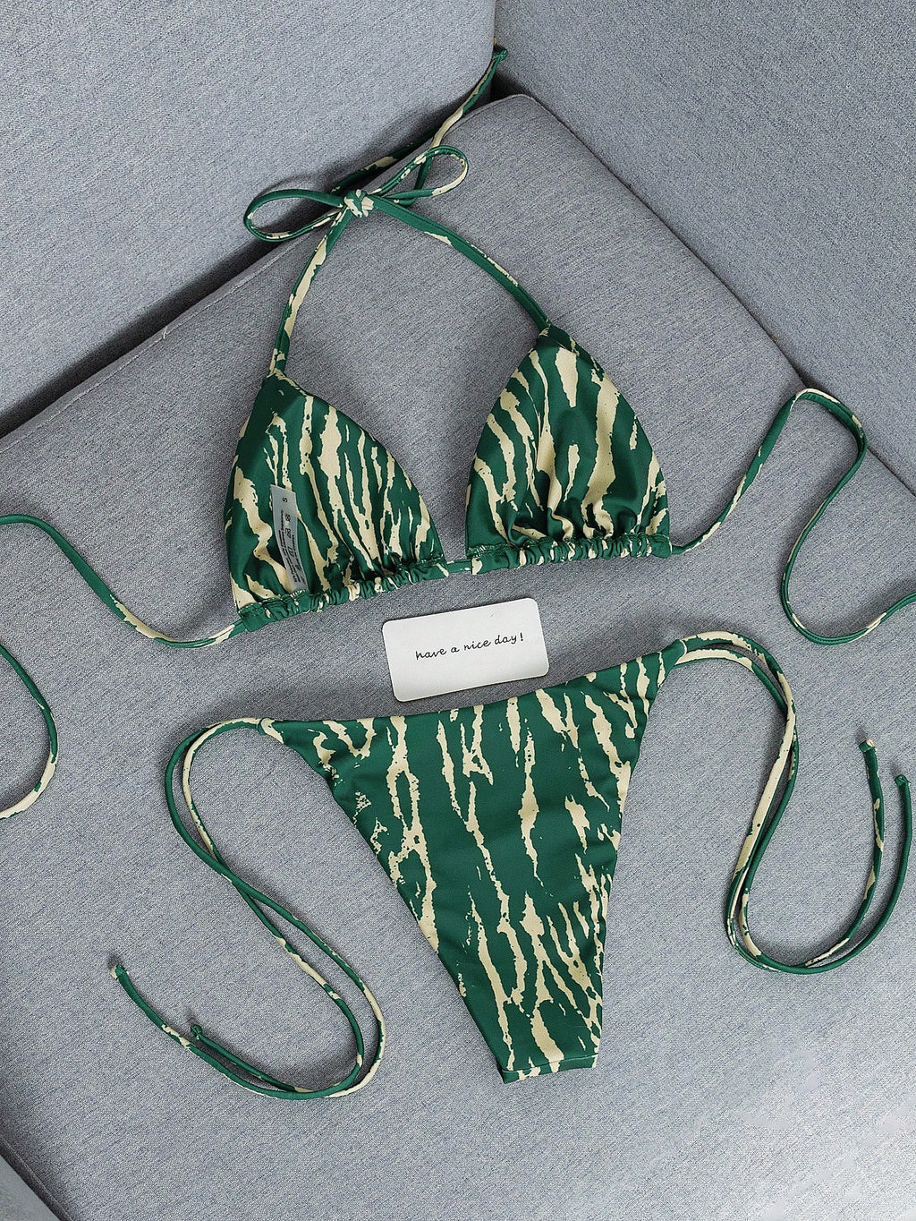 2026 Fashion Sexy Faux Wood Grain Personalized Print Women's Bikini