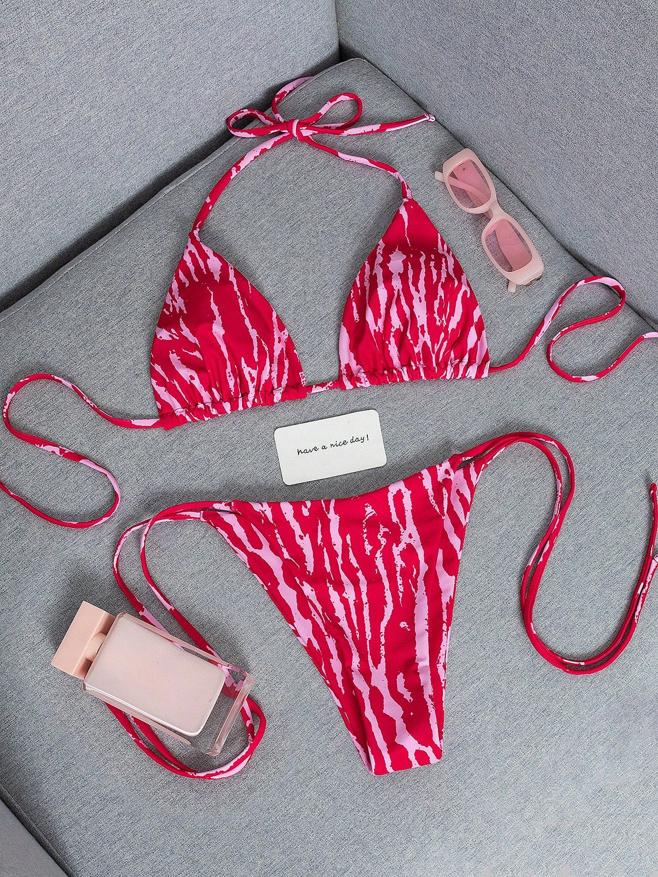 2026 Fashion Sexy Faux Wood Grain Personalized Print Women's Bikini