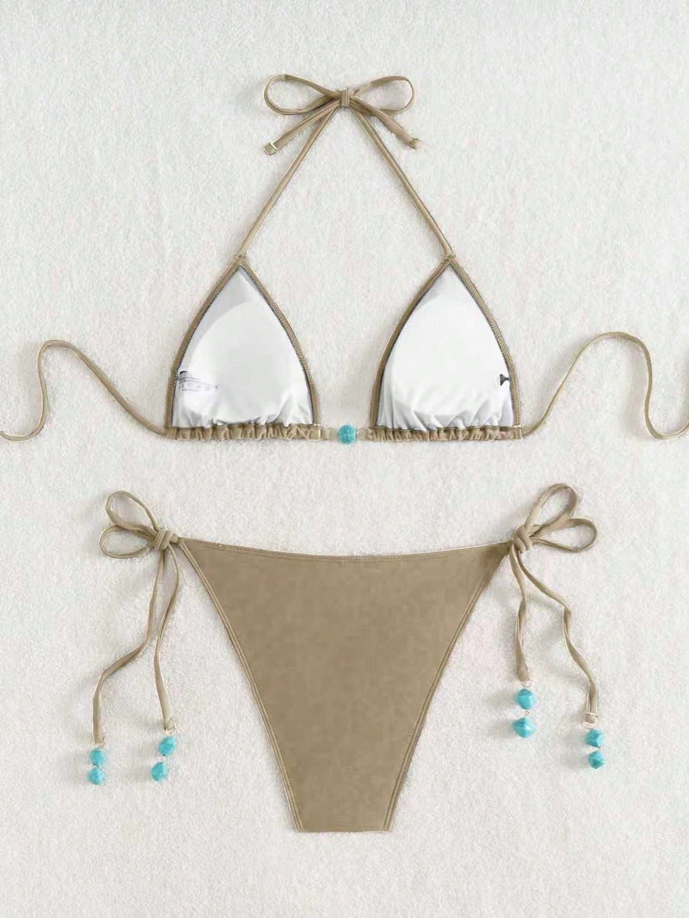 Summer New Spaghetti Strap Back Tie Brown Bikini Bottoms With Side