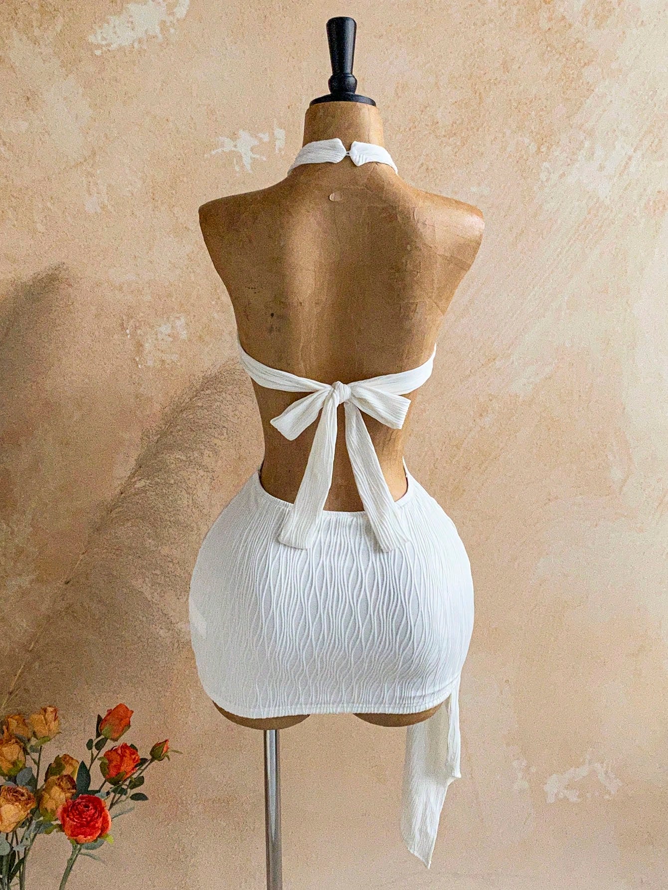 Soleia New Vacation Halter Waist Hollow Out Fitted Flowy Mini Dress, Bohemian, Boho, Fall Women Clothes, - image 2