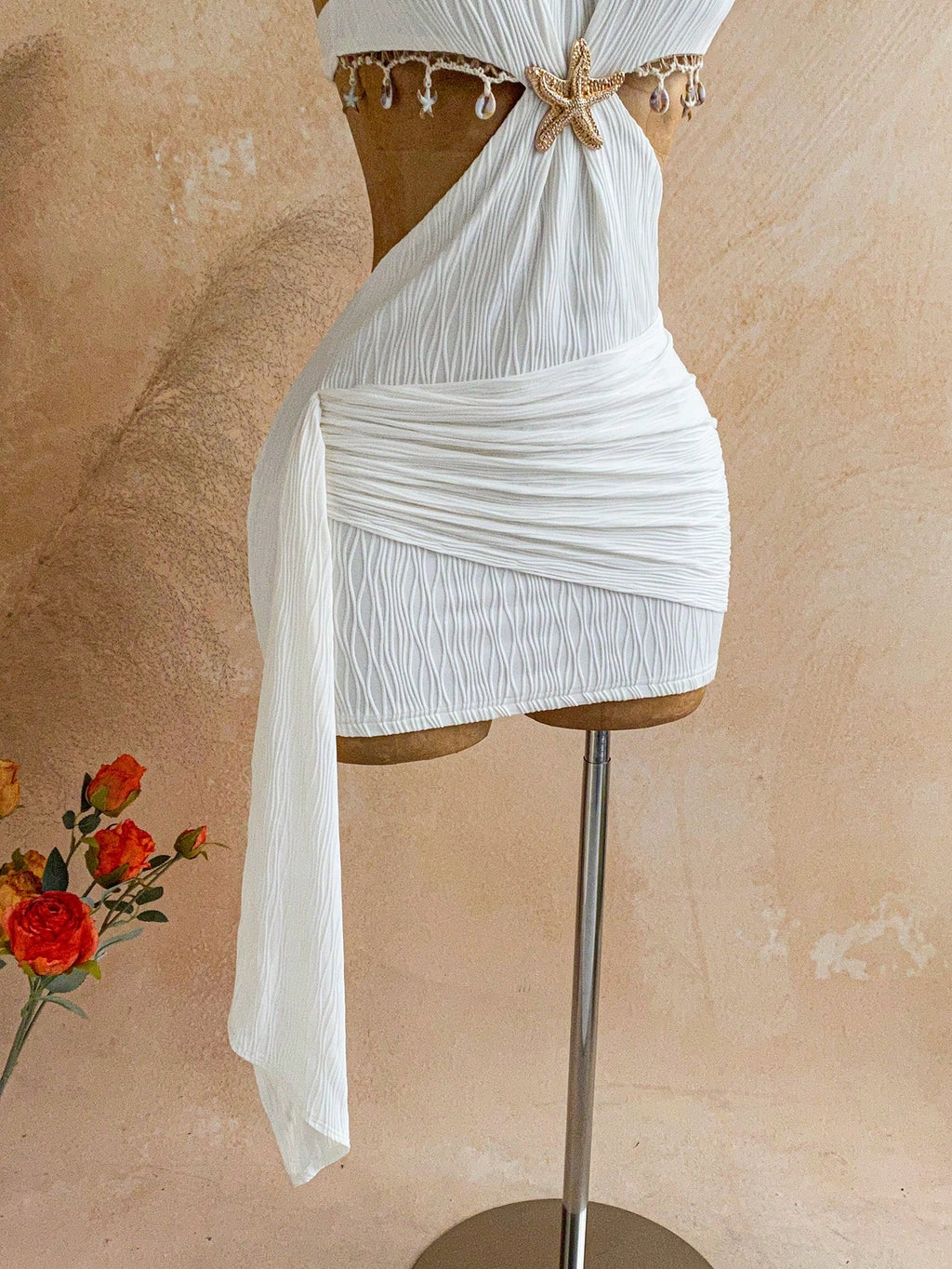 Soleia New Vacation Halter Waist Hollow Out Fitted Flowy Mini Dress, Bohemian, Boho, Fall Women Clothes, - image 5