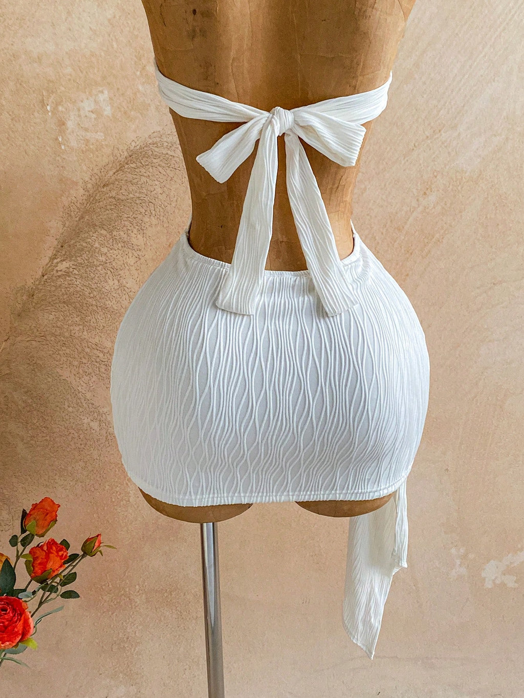 Soleia New Vacation Halter Waist Hollow Out Fitted Flowy Mini Dress, Bohemian, Boho, Fall Women Clothes, - image 6