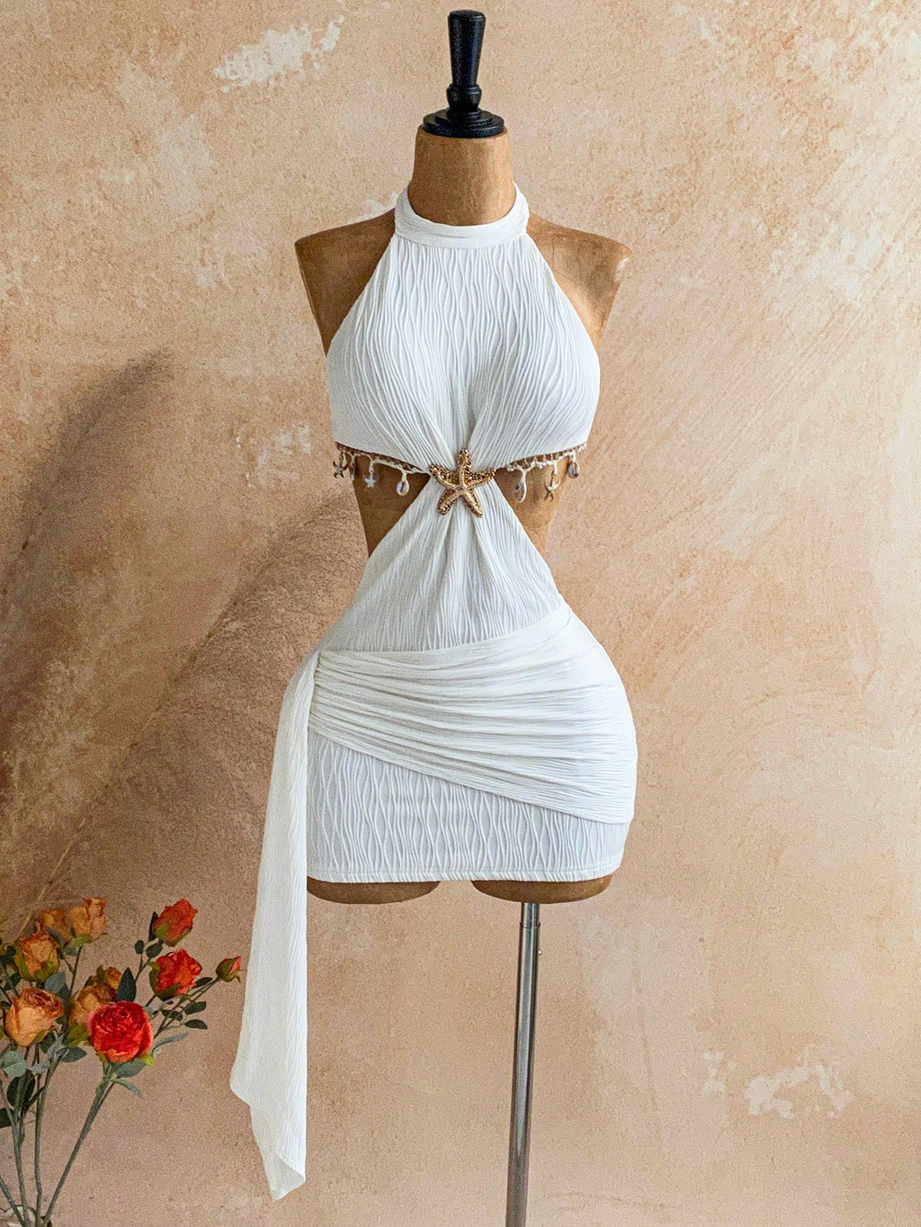Soleia New Vacation Halter Waist Hollow Out Fitted Flowy Mini Dress, Bohemian, Boho, Fall Women Clothes, - image 7