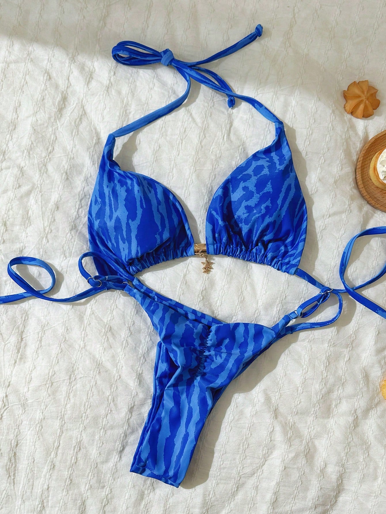 Elavelle Springbreak Women Beach Outfit, Random Print Spaghetti Strap