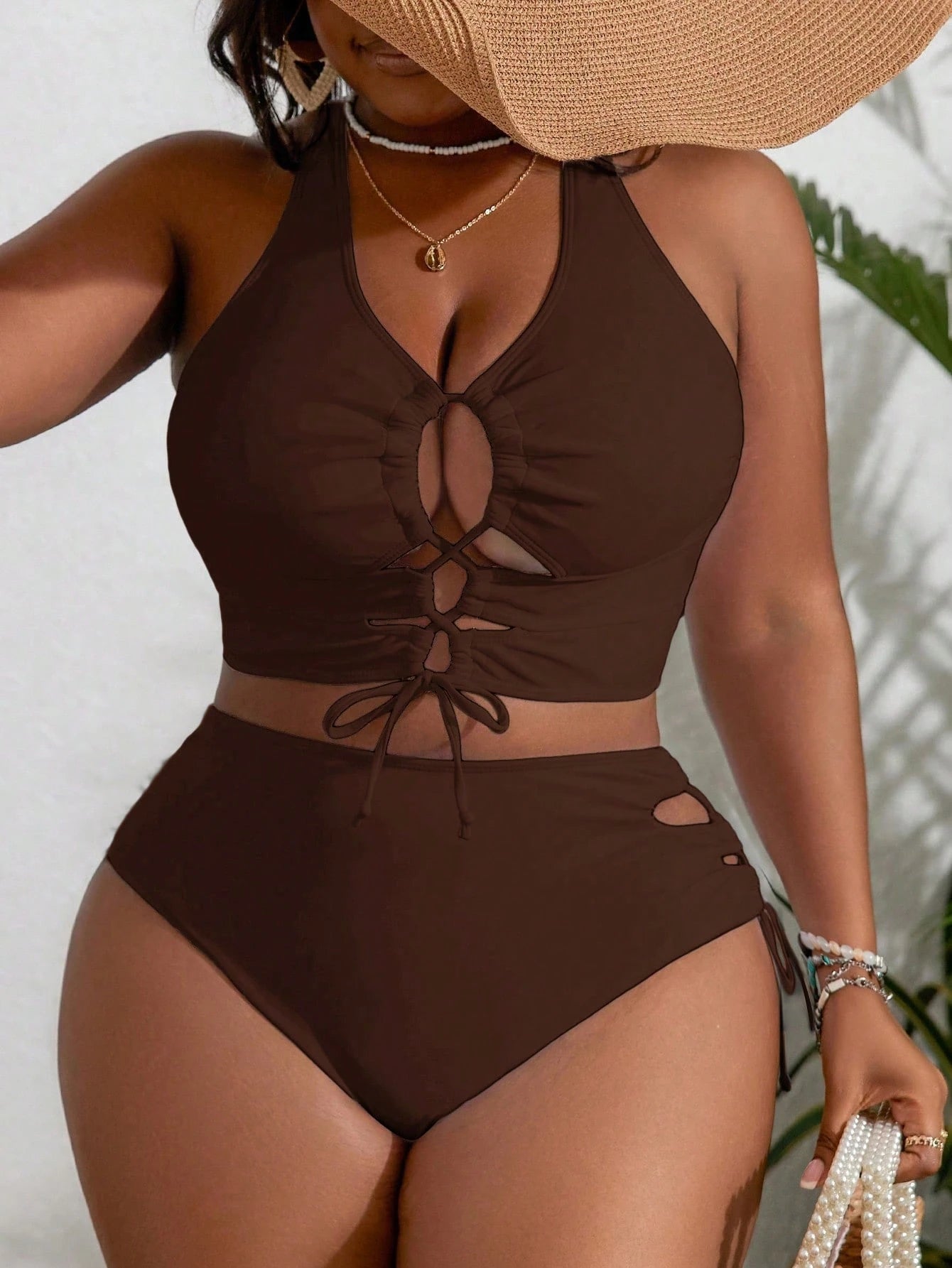 Slaydiva Plus Size Women's Contrast Color Tie-Up Design Sexy Bikini