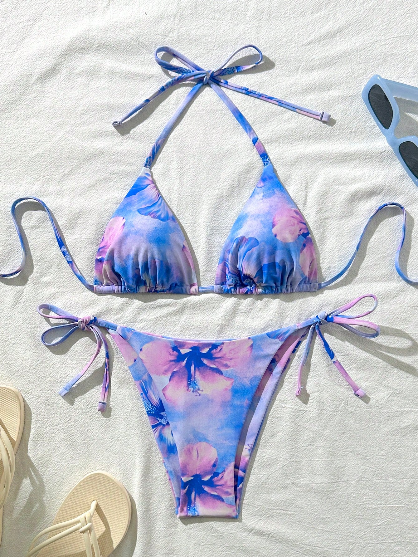 Swim Vcay Women's Random Print Halter Neck Tied Bikini Set, Summer