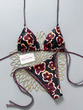 2pcs Retro Floral Colorblock Plaid Print Bikini Swimwear, Suitable
