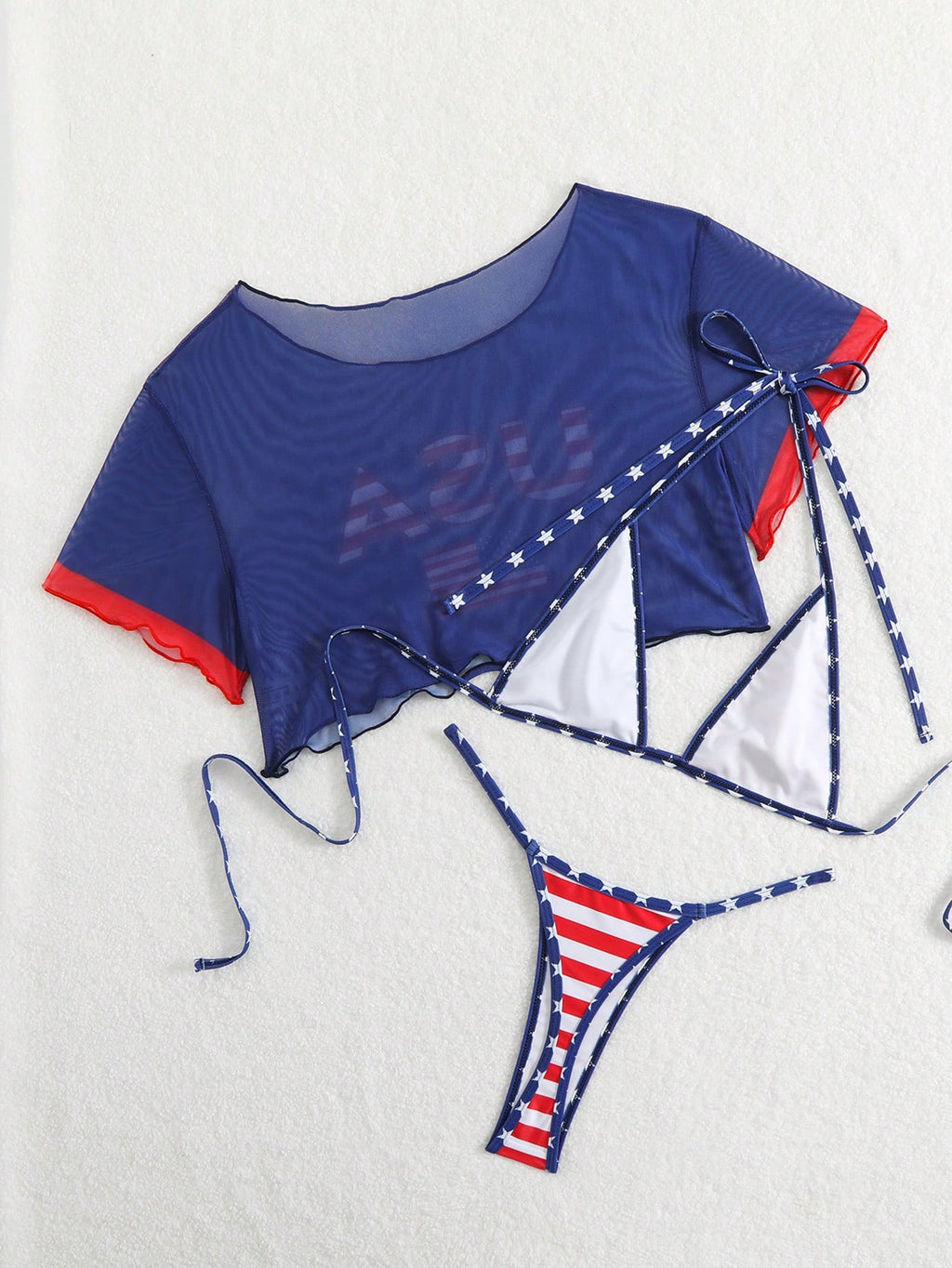 Swim SXY Summer 3pcs/Set Multicolor Contrast Trim Triangle Halter Neck Sexy Biki