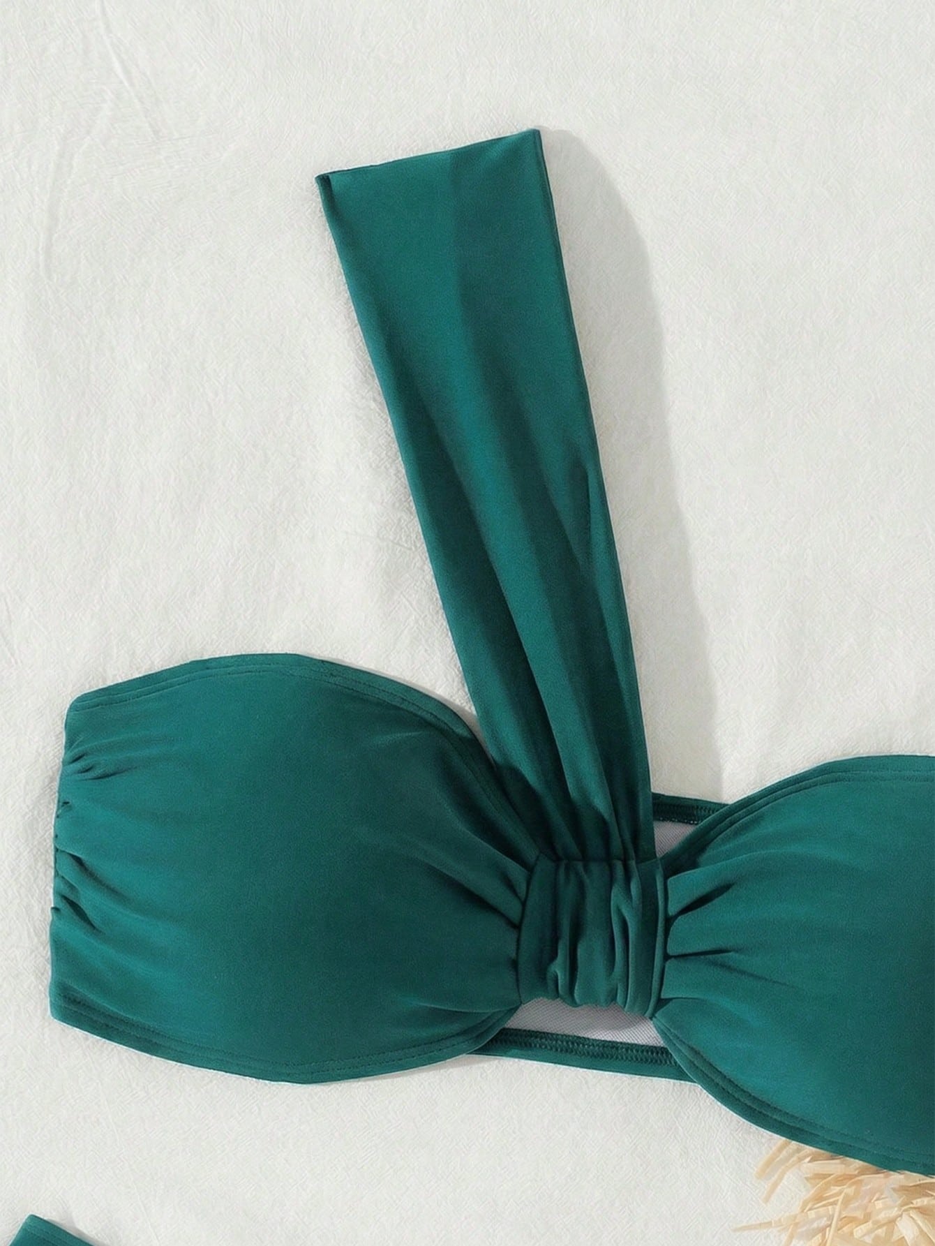 Swim Mod Women Solid Color Asymmetrical Neck Ruched Bikini Swimwear