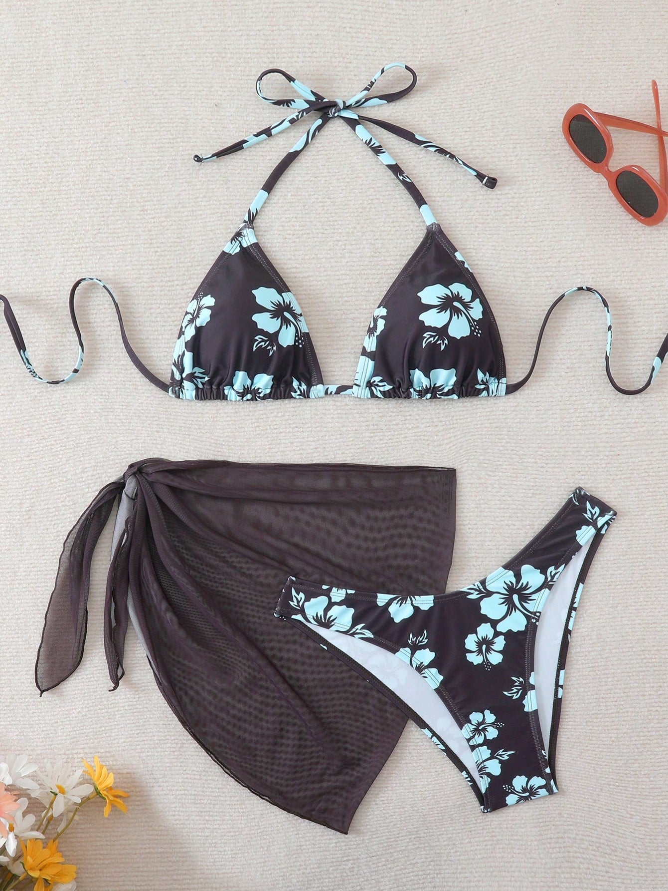 Swim Mod Women's Summer Beach Floral Print Halter Tie Sexy Bikini And