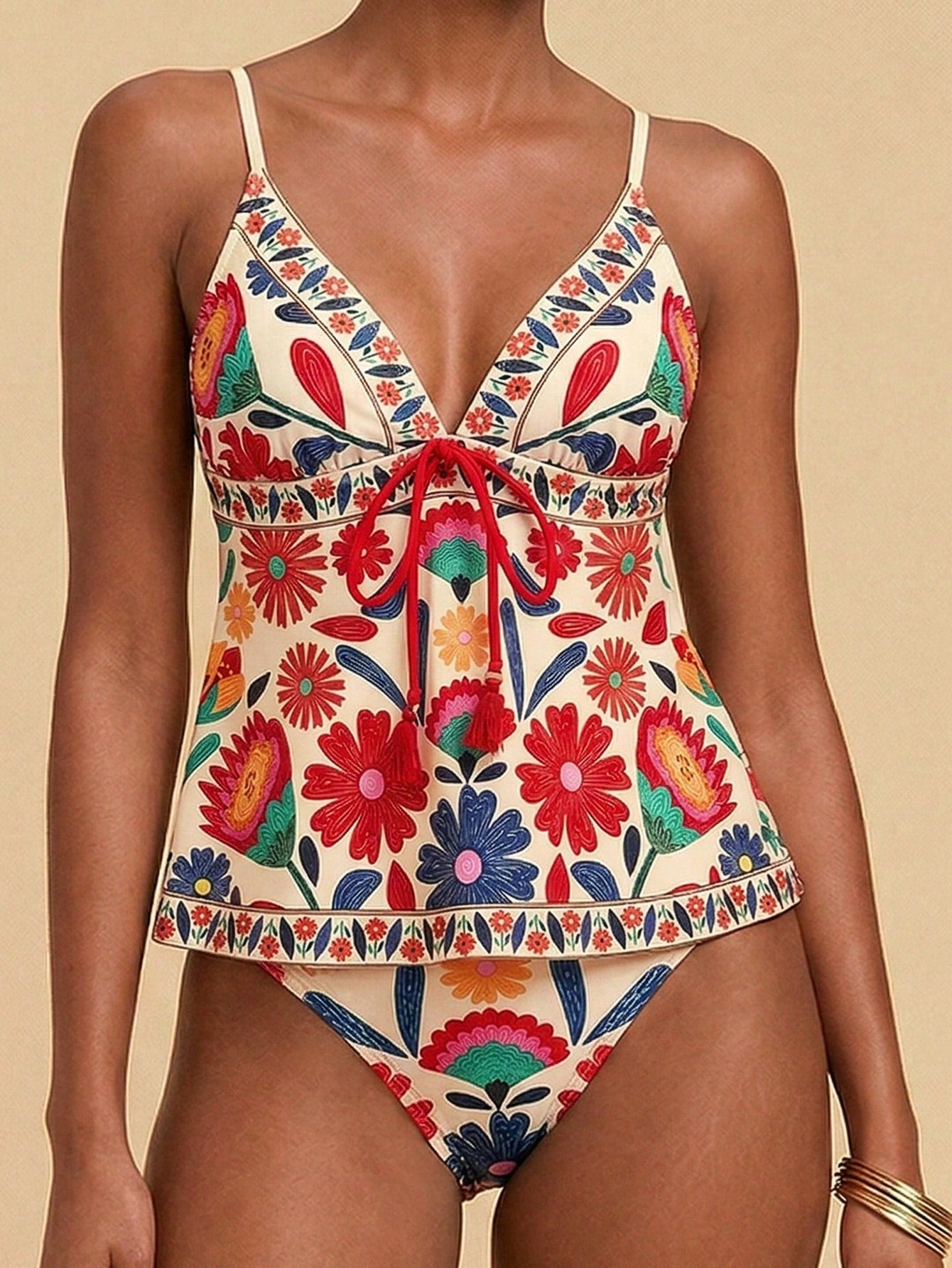 Travachic Women's Summer Beach Vacation Knotted Floral Print Tankini