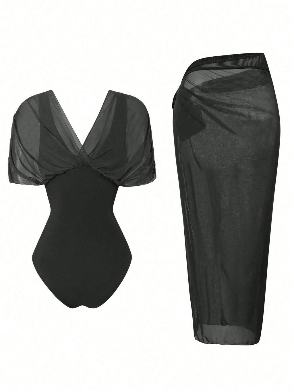 Swim Oasis 2026 New Spring/Summer Women 2pcs Solid Color Swimsuit With Mesh Maxi Dress, Beach Vacation Casual - image 9