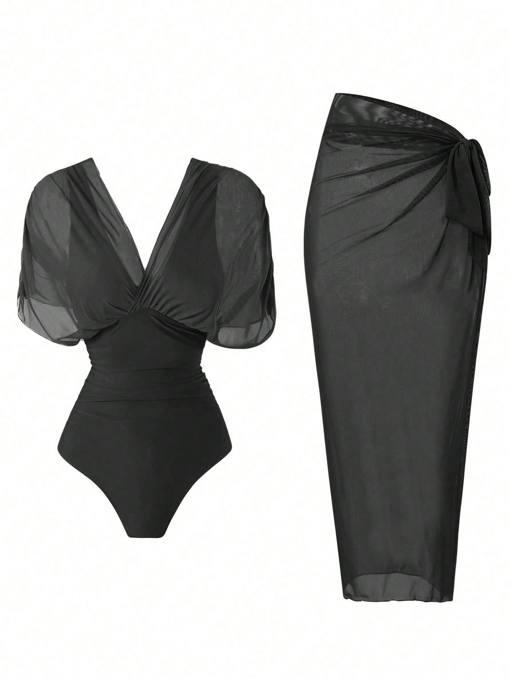 Swim Oasis 2026 New Spring/Summer Women 2pcs Solid Color Swimsuit With Mesh Maxi Dress, Beach Vacation Casual - image 14