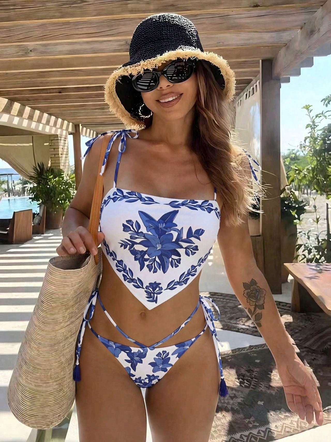 Spring/Summer New Bohemian Style Green Lace-Up Bikini, Elegant Sexy