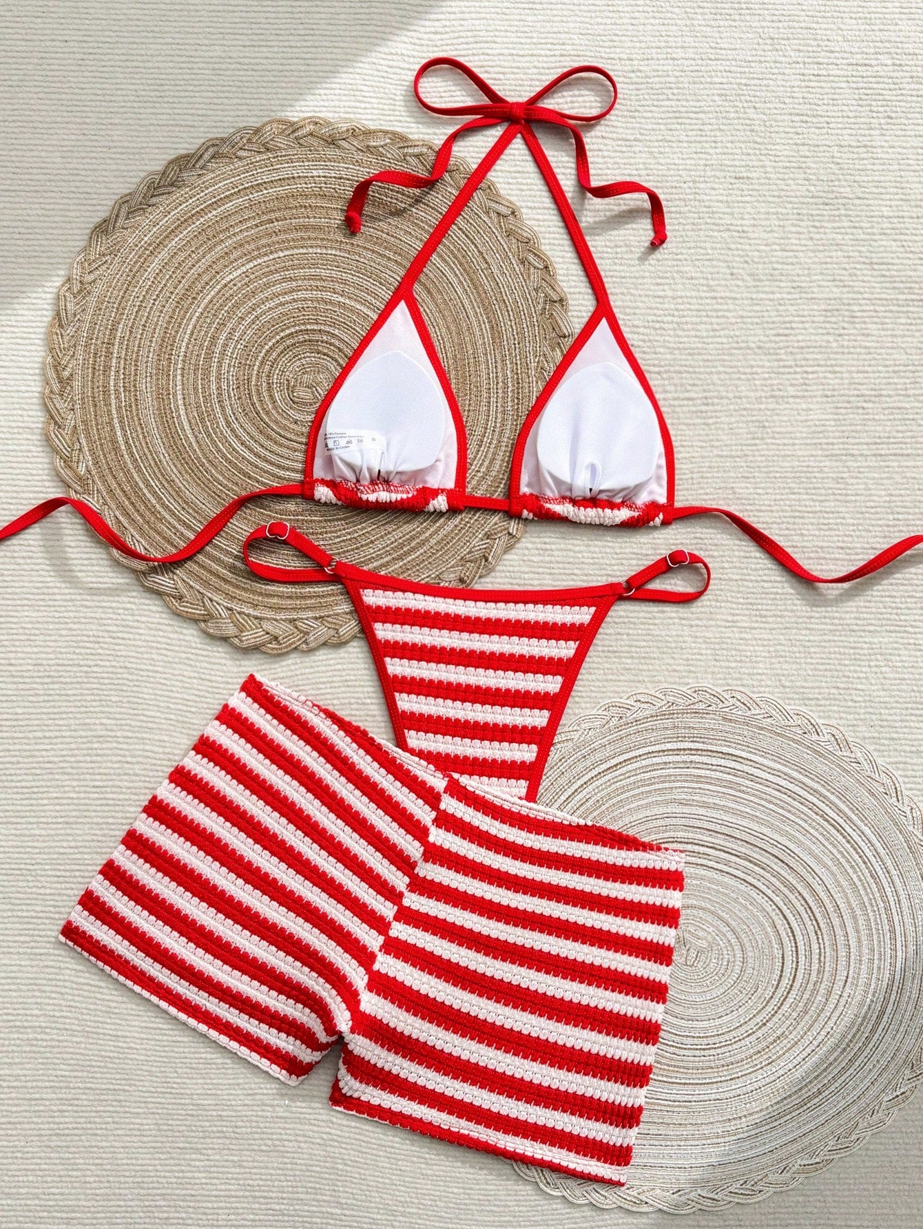 Swim SXY Women's Bow Decor Striped Special Fabric Triangle Cup