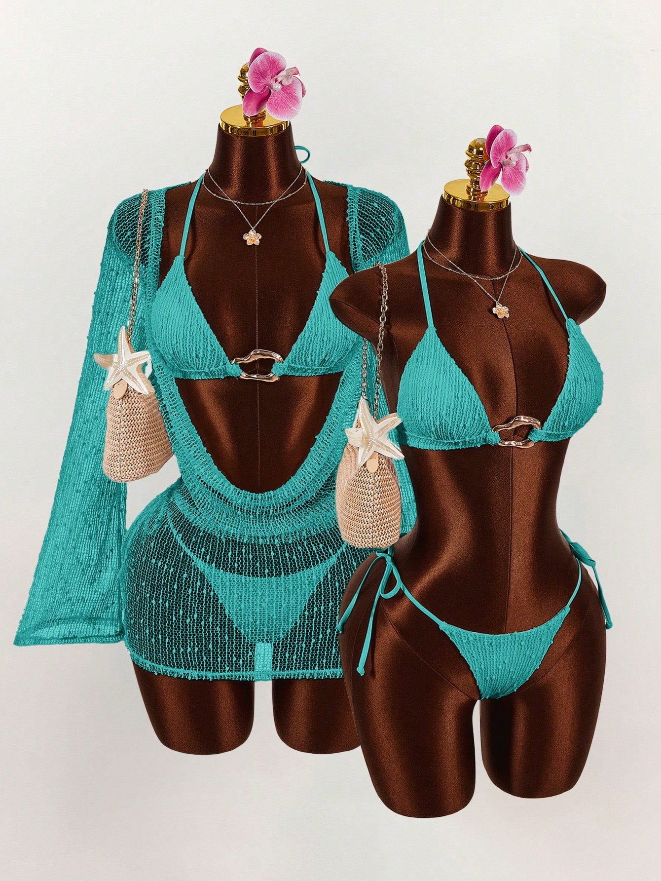 Amplova 3pcs Women's Sexy Halter Bikini Set - Top, Bottom, And Cover-Up