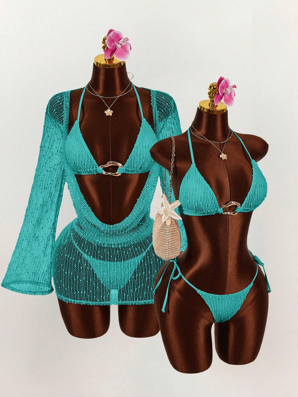 Amplova 3pcs Women's Sexy Halter Bikini Set - Top, Bottom, And Cover-Up