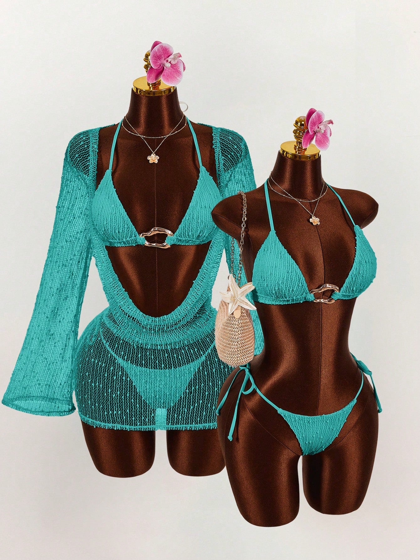 Amplova 3pcs Women's Sexy Halter Bikini Set - Top, Bottom, And Cover-Up