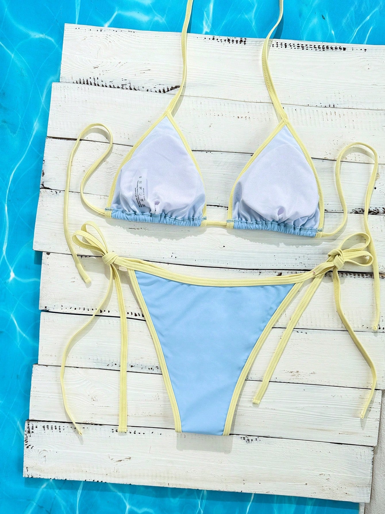 Swim Vcay Women's Halter Tie Side Triangle Bikini Set Contrast Color