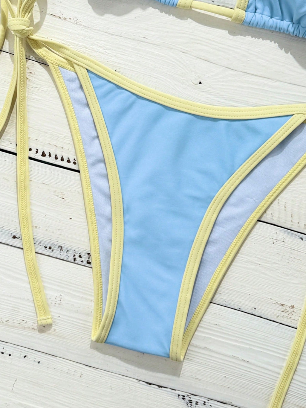 Swim Vcay Women's Halter Tie Side Triangle Bikini Set Contrast Color