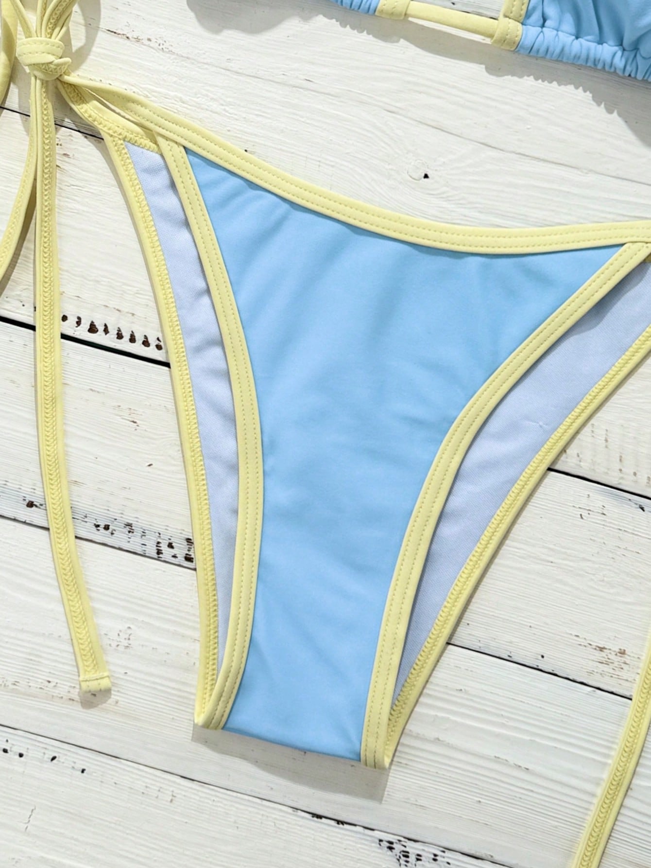 Swim Vcay Women's Halter Tie Side Triangle Bikini Set Contrast Color Blue Light Blue Bikini,Summer Casual - image 4