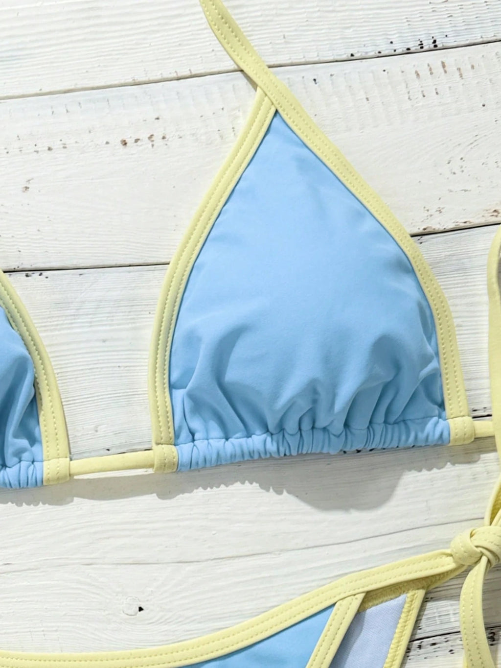 Swim Vcay Women's Halter Tie Side Triangle Bikini Set Contrast Color