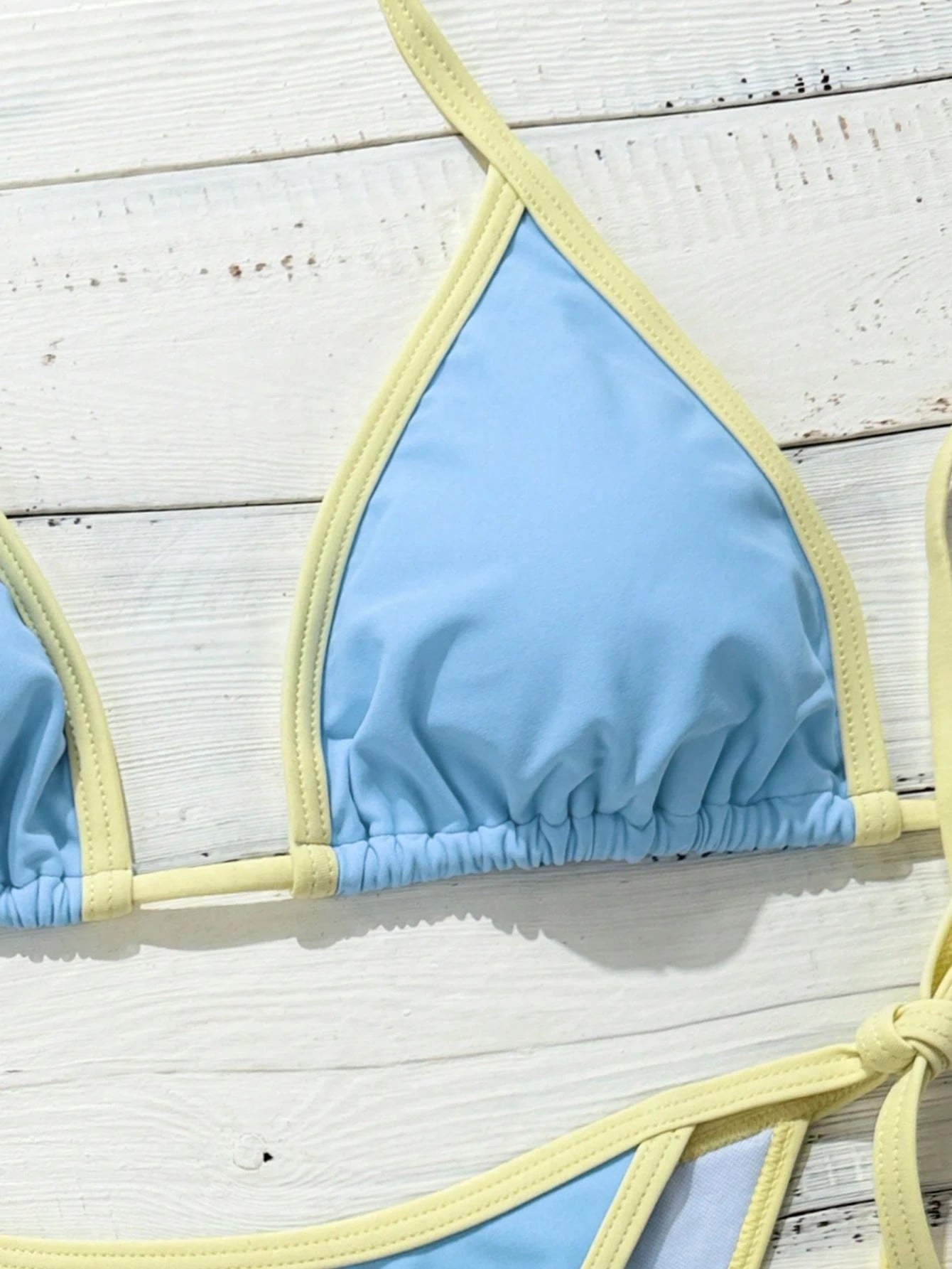 Swim Vcay Women's Halter Tie Side Triangle Bikini Set Contrast Color