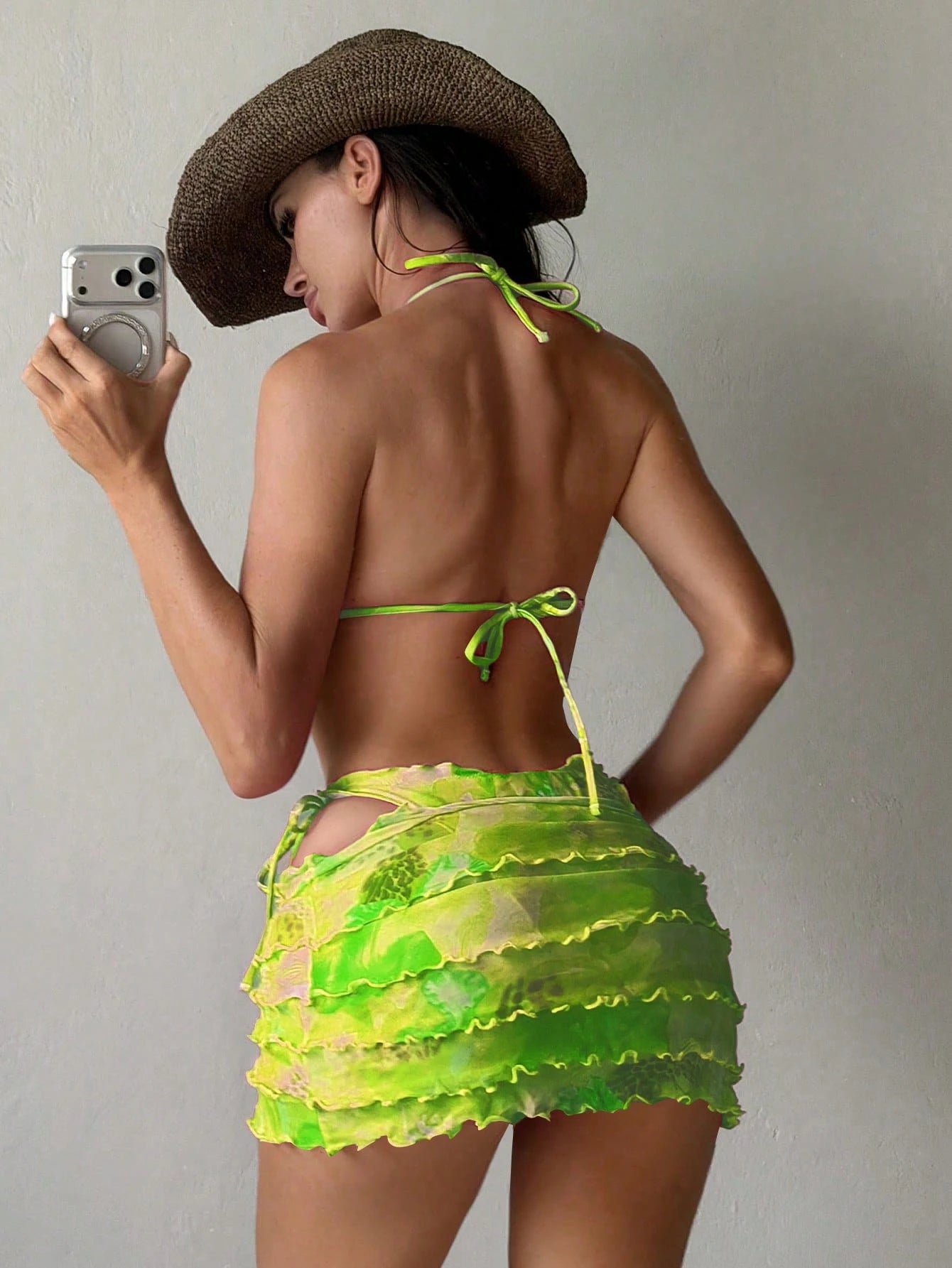 Swim SXY Women's 26ss New Floral Print Bikini Set With Tiered Ruffle Skirt, Sexy