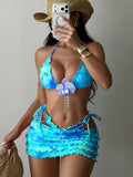 Swim SXY Women's 26ss New Floral Print Bikini Set With Tiered Ruffle Skirt, Sexy