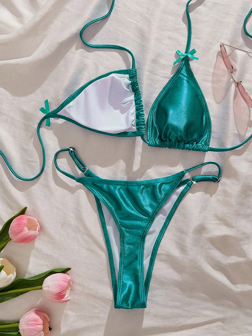 Women's Swimwear, Sexy Satin Shiny Bikini/Outerwear/Casual/Y2K/Sexy Outfit/Weste