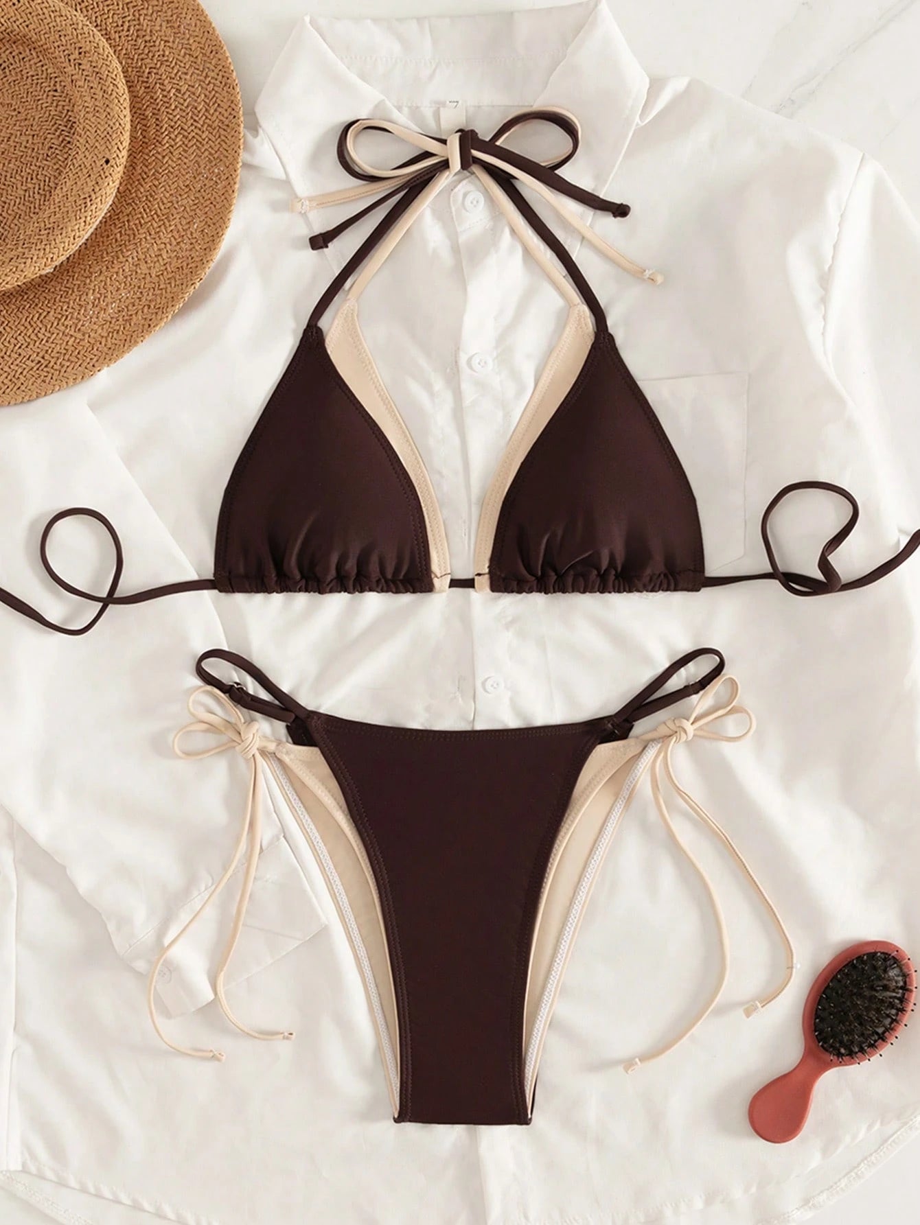 Women's 2026 Sunshine Girl Series June Edition Viral Beige & Contrast Color Elegant Sports Halter Triangle - image 4