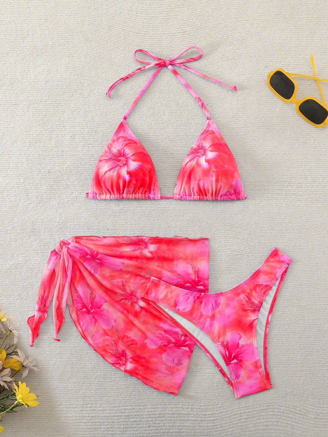 Swim Mod Women's Summer Beach Floral Print Halter Tie Sexy Bikini And