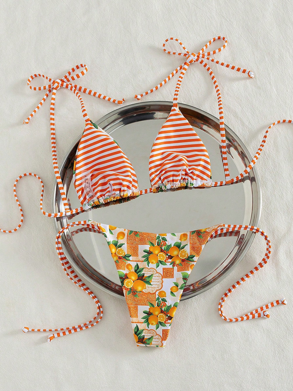 Swim Vcay Women Beach Summer Music Festival Bowknot Stripe Lemon Printed Knot Cu
