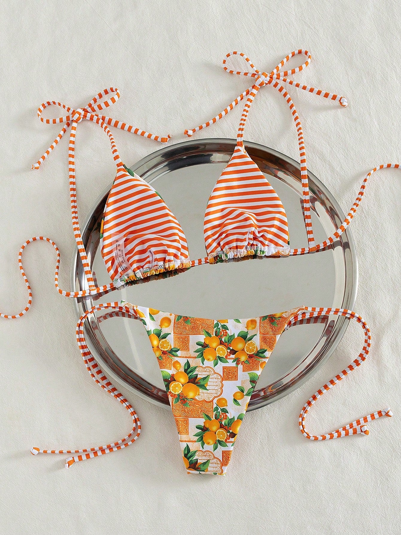 Swim Vcay Women Beach Summer Music Festival Bowknot Stripe Lemon Printed Knot Cu