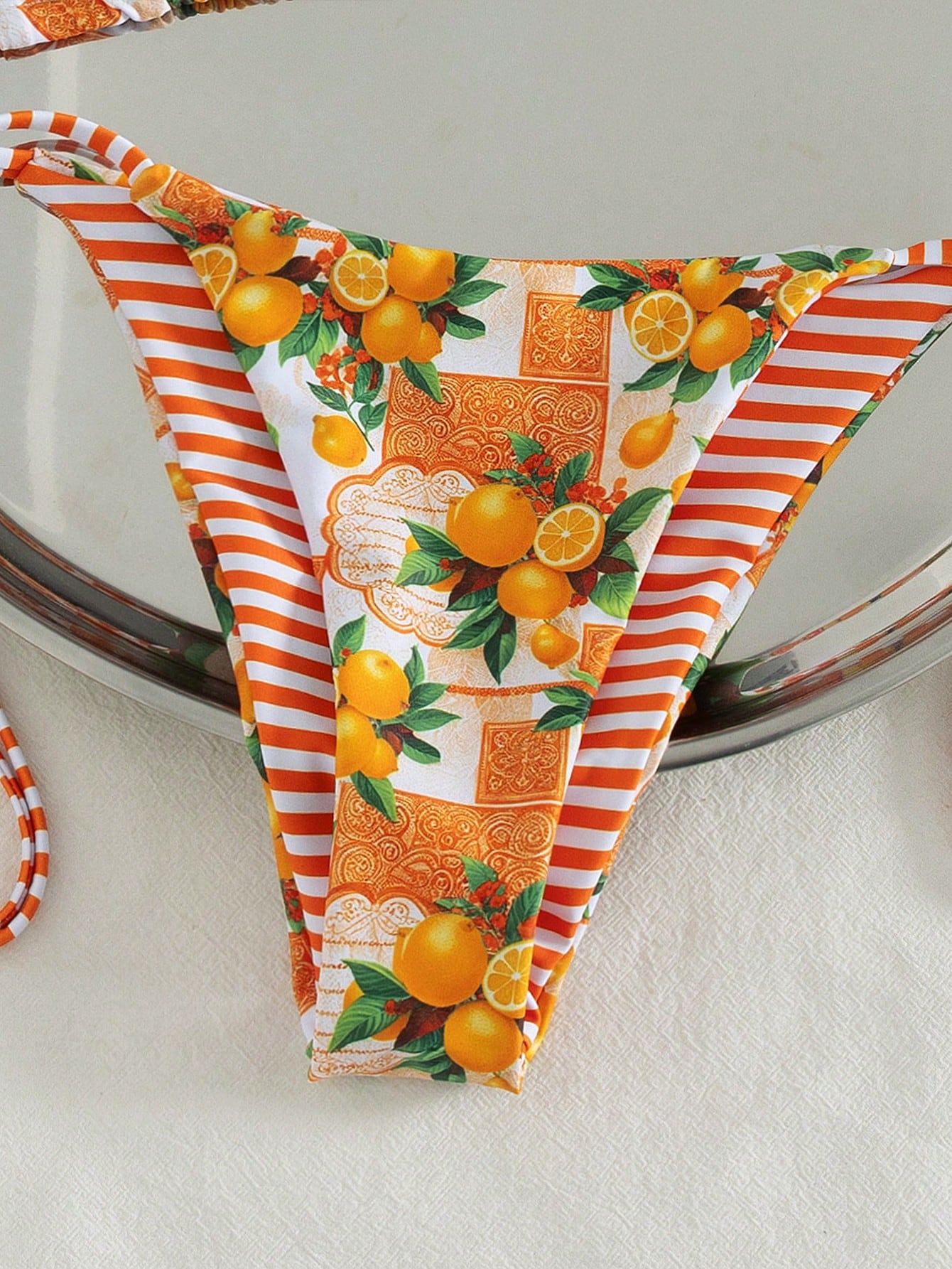 Swim Vcay Women Beach Summer Music Festival Bowknot Stripe Lemon Printed Knot Cute Holiday Bikini Set - image 5